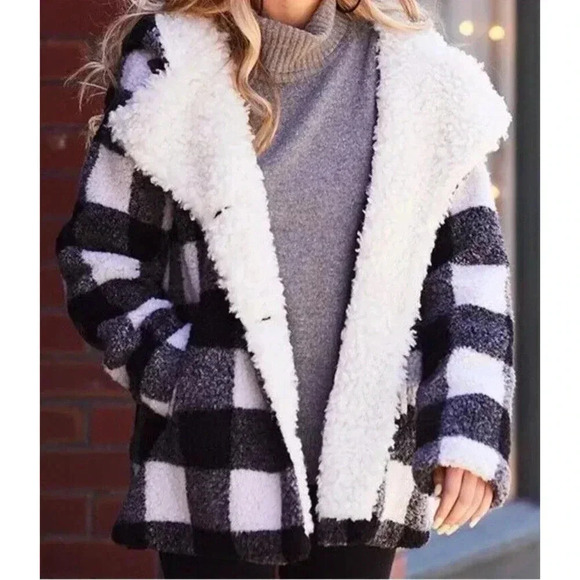 Steve Madden Womens Plaid Faux Sherpa Lined‎ Jacket Plus Size 3X Hood - Picture 1 of 16